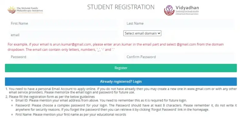 Registration form image for Bihar Vidyadhan Scholarship 2026
