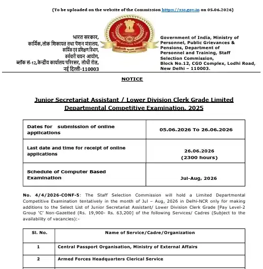 SSC JSA / LDC LDCE 2025 Vacancy Details