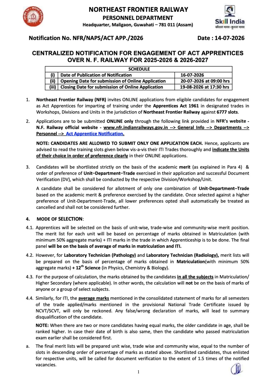 Northeast Frontier Railway (NFR) Apprentice Recruitment 2026