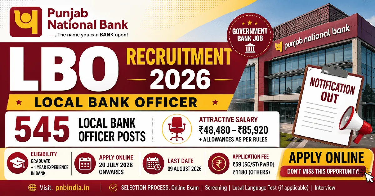 Punjab National Bank LBO Vacancy 2026 ऑनलाइन आवेदन कैसे करें
