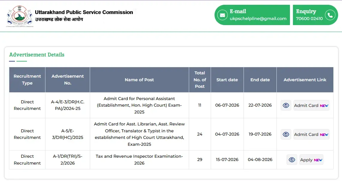 How To Apply Online In UKPSC Tax & Revenue Inspector Recruitment 2026