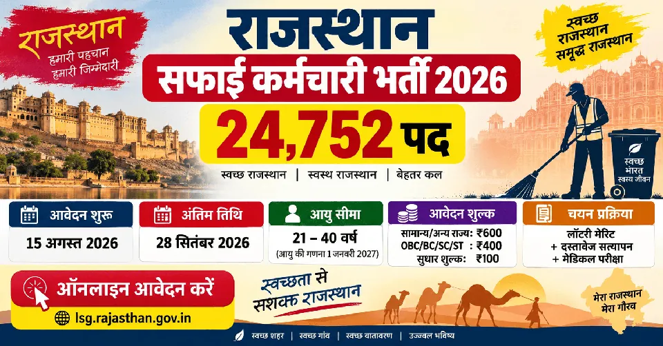राजस्थान सफाई कर्मचारी भर्ती 2026: 24,752 पदों पर आवेदन