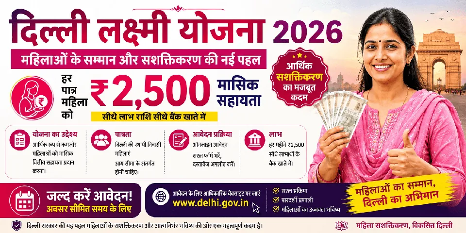 दिल्ली लक्ष्मी योजना 2026: फॉर्म, पात्रता और ₹2,500 मासिक सहायता की पूरी जानकारी