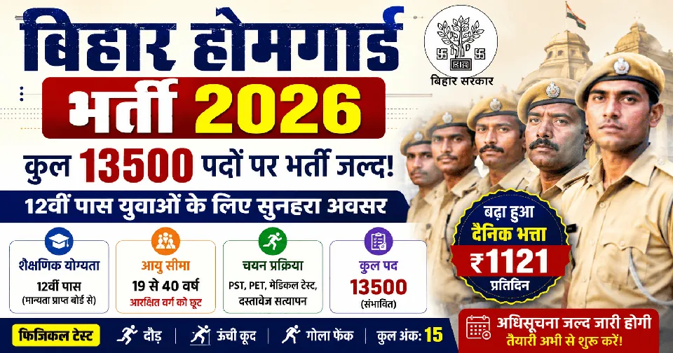Bihar Home Guard Vacancy 2026: बिहार होमगार्ड के 13500 पदों पर भर्ती जल्द होगी शुरू, योग्यता और वेतन देखें
