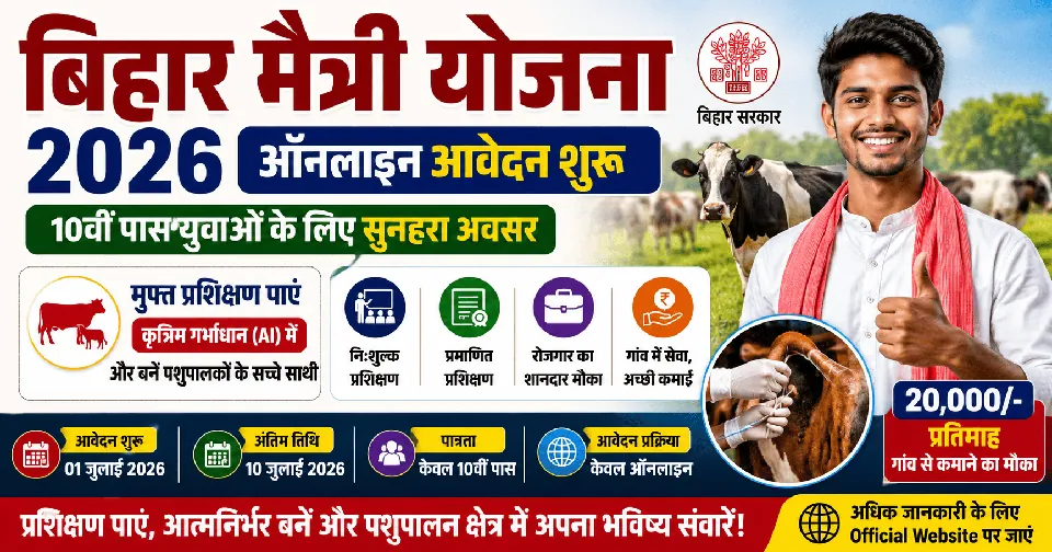 Bihar Maitri Yojana Apply Online 2026: 10वीं पास युवाओं के लिए मुफ्त प्रशिक्षण और रोजगार का सुनहरा अवसर