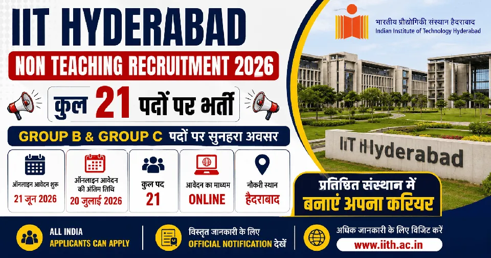 IIT Hyderabad Non Teaching Recruitment 2026: Apply Online for 21 Group B & C Posts, Check Eligibility, Vacancy Details & Last Date