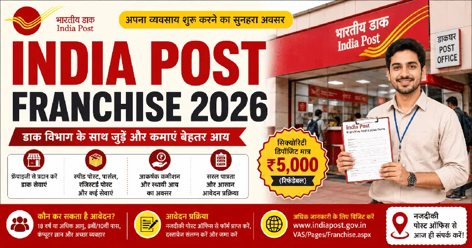 India Post Franchise 2026 Registration: इंडिया पोस्ट फ्रेंचाइजी कैसे लें? पात्रता, निवेश, आवेदन प्रक्रिया और पूरी जानकारी