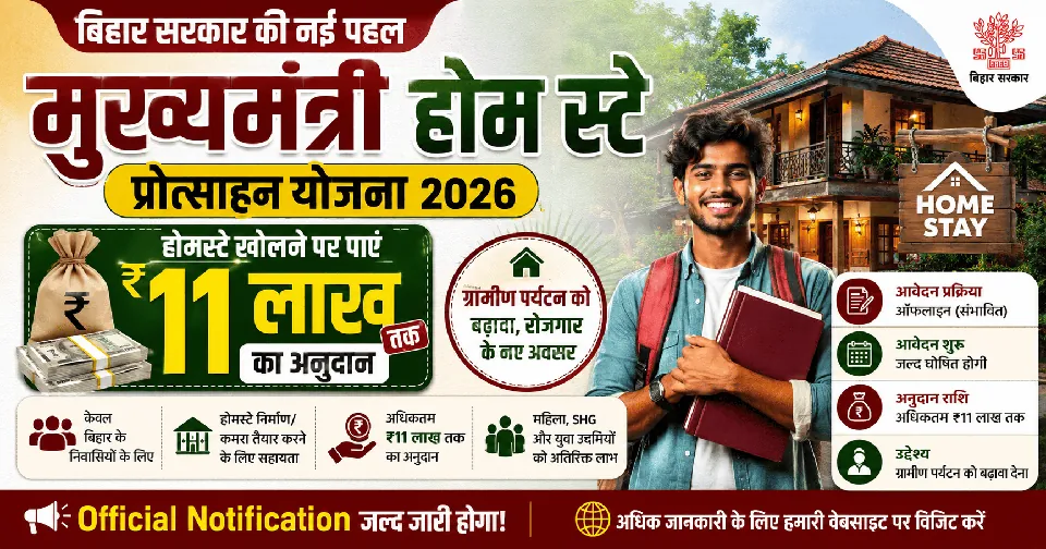 Mukhaymantri Home Stay Protsahan Yojana 2026: बिहार सरकार की नई योजना, होमस्टे खोलने के लिए मिलेगा 11 लाख रुपये तक अनुदान
