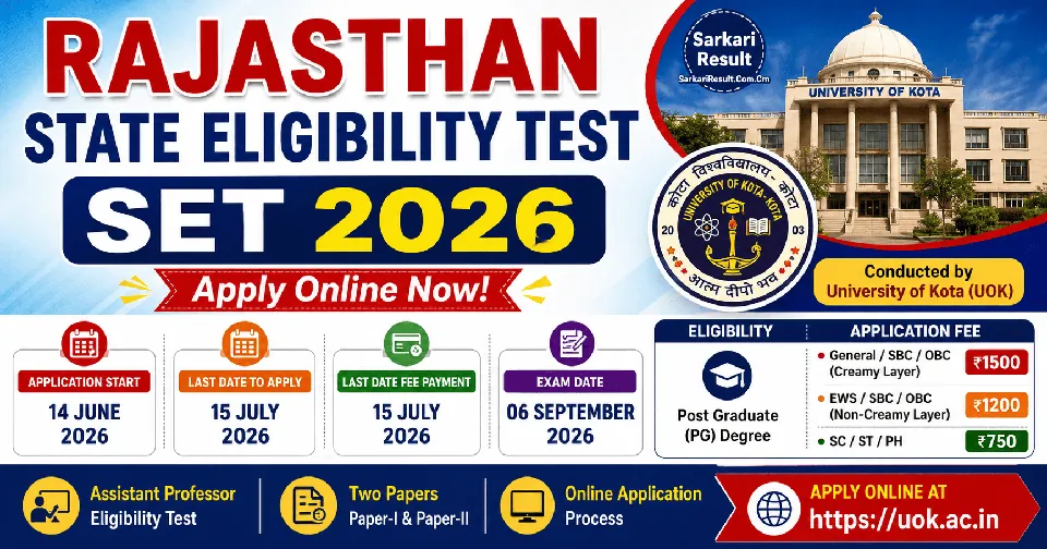 Rajasthan SET Online Form 2026: राजस्थान SET आवेदन शुरू, PG पास उम्मीदवारों के लिए सुनहरा अवसर