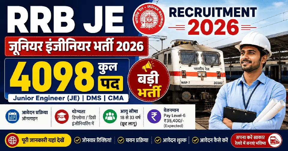 RRB Junior Engineer (JE) Recruitment 2026: 4,098 पदों पर भर्ती, जानें योग्यता, आवेदन तिथि, सैलरी और पूरी जानकारी