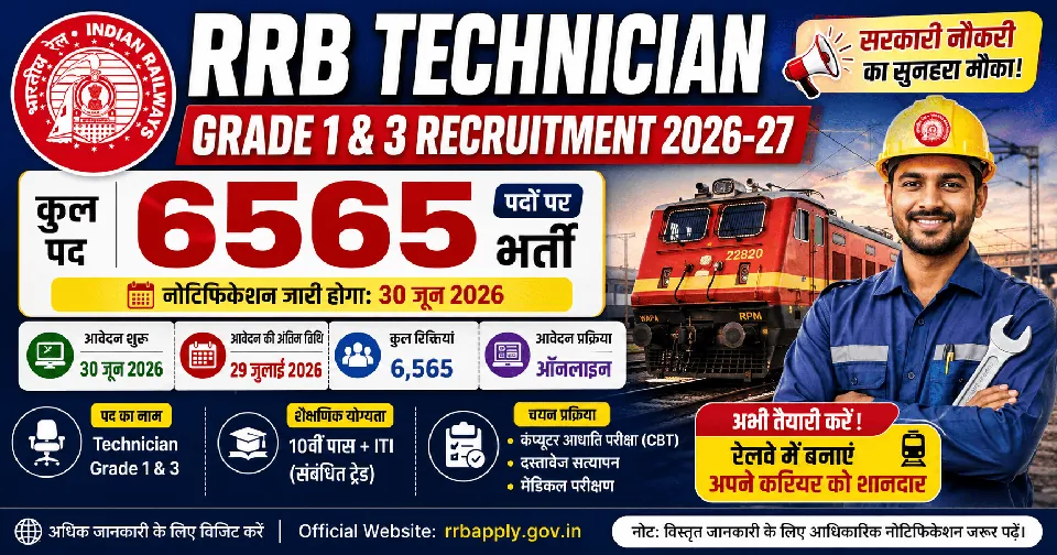 RRB Technician Grade 1 & 3 Recruitment 2026-27: 6565 पदों पर भर्ती, जल्द जारी होगा नोटिफिकेशन